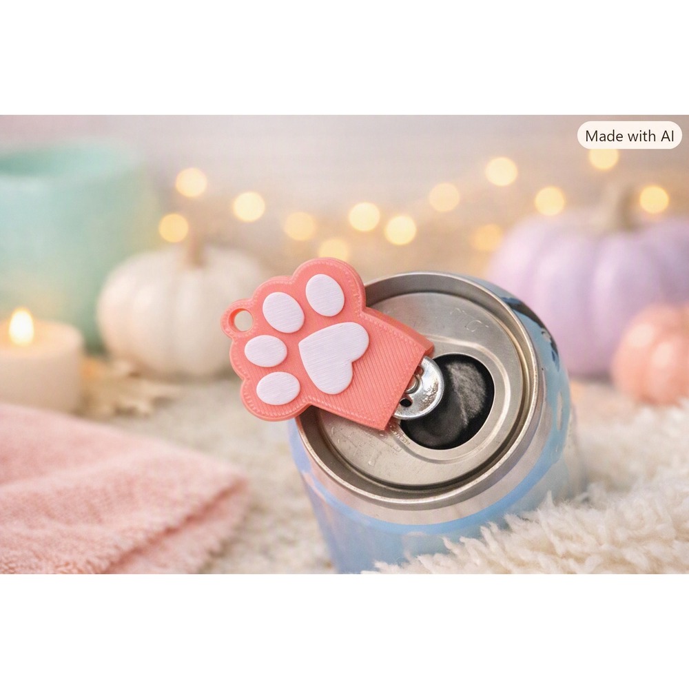 Pink Paw Print Soda Can Tab Opener Tool Cute Animal Design Beverage Accessory